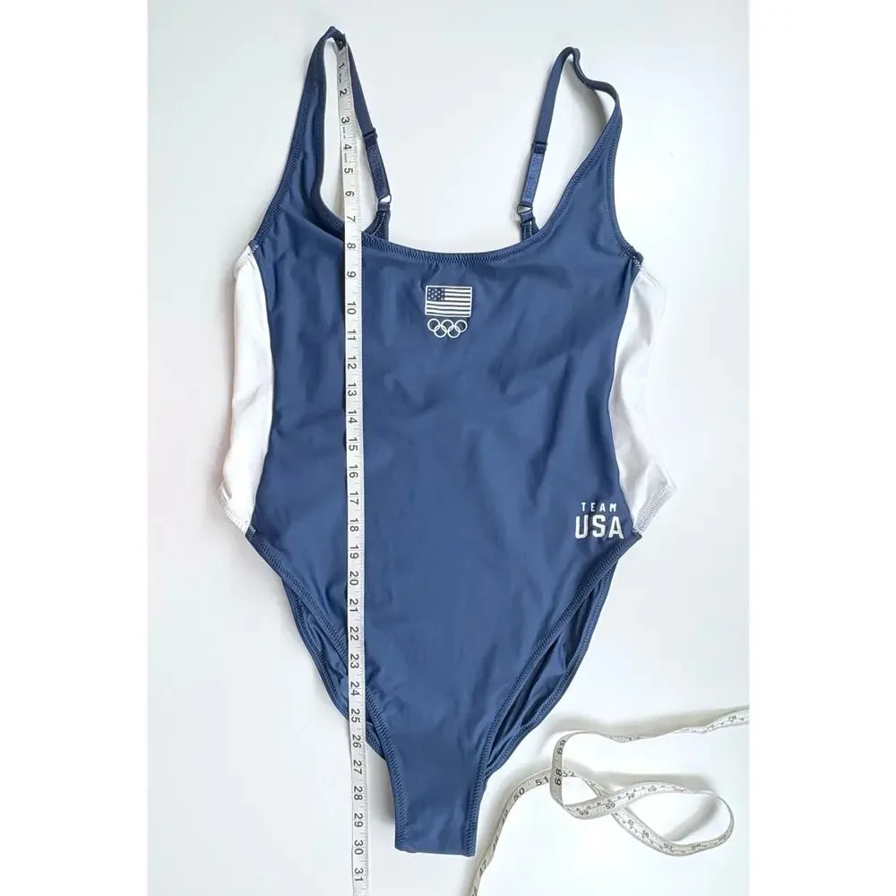 SKIMS Navy and White Team USA One-Piece Swimsuit